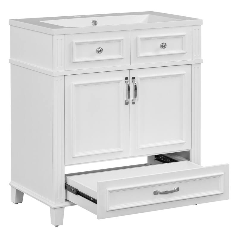 Roomfitters 30" Vanity with Resin Sink, Solid Wood Cabinet with Soft Closing Doors, Retro Freestanding Storage Style