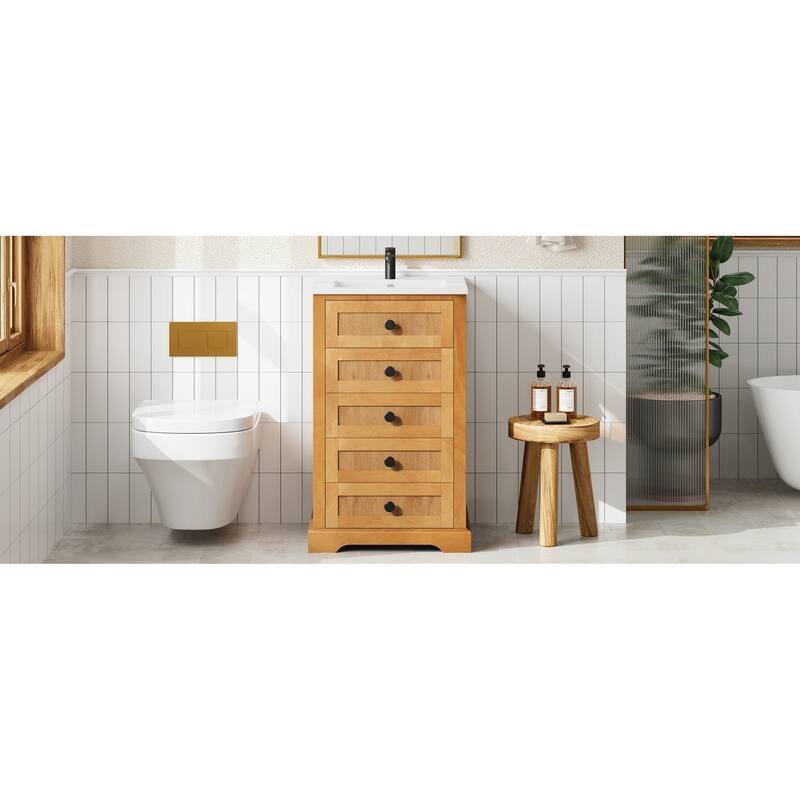 20" Bathroom Vanity with Integrated Ceramic Sink, Bathroom Cabinet with Soft-Closing Door, Solid Wood Bottom Frame
