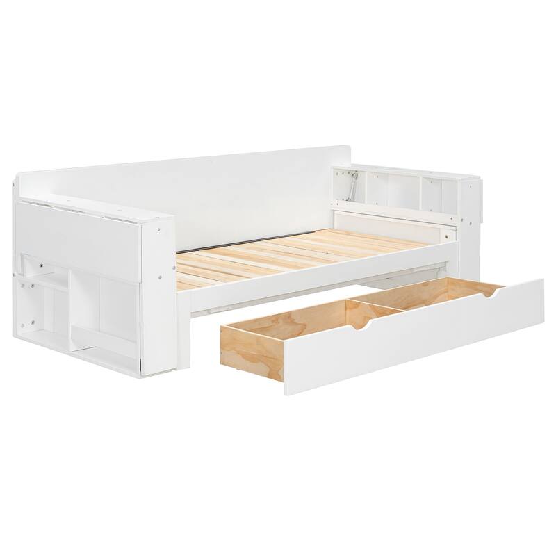 Multifunctional Sofa Bed Convertible Daybed with Removable Integrated Desk/Hydraulic Side Table/Storage Drawers for Small Spaces