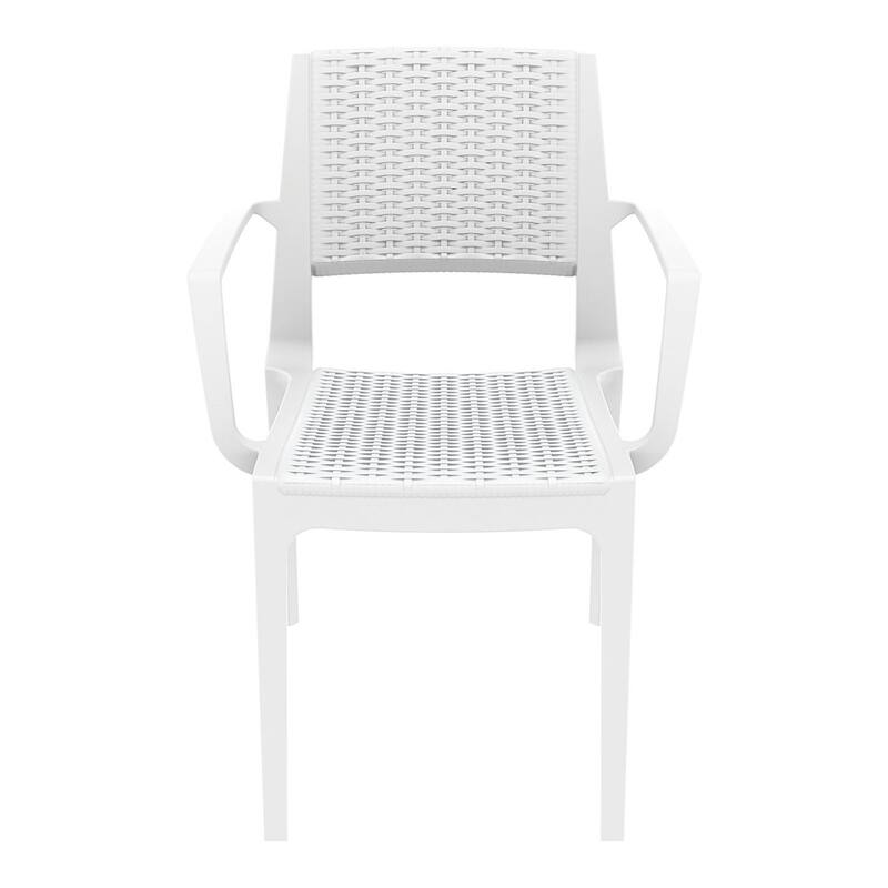 32" White Outdoor Patio Wickerlook Dining Arm Chair