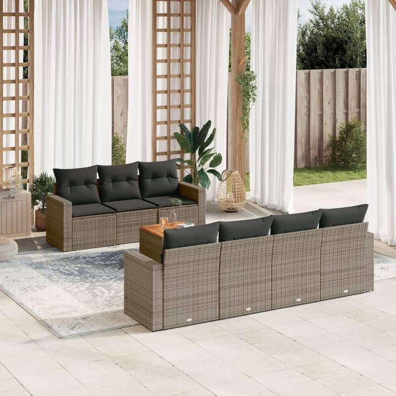 vidaXL Patio Sofa Set with Cushions Outdoor Furniture 8 Piece Poly Rattan - 25.8 x 24.4 x 27.2 - Grey