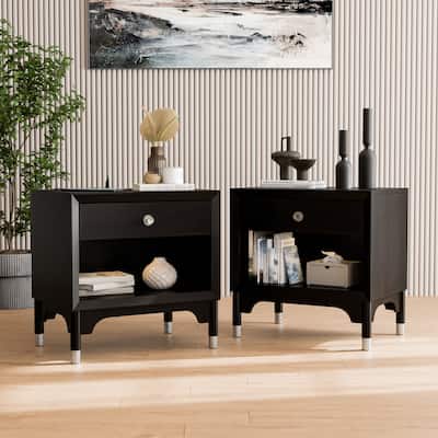 Furniture of America Forma Mid-Century Modern Balck Solid Wood Nightstand With LED Light and USB Ports (Set of 2)