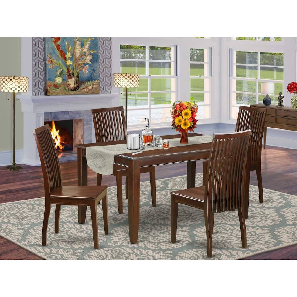 HomeStock 5-Pc Mahogany Finish Solid Wood Top - Dining Room Set - Seats 4