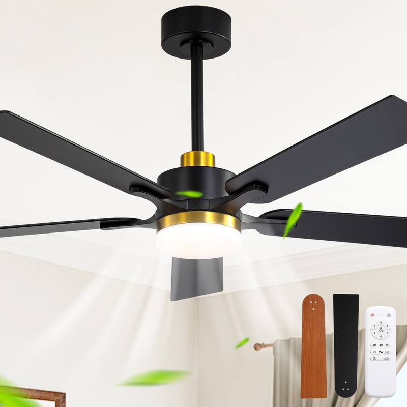 Cusp Barn 52" Modern Ceiling Fan with Light and Remote, Farmhouse Black 6 Speeds Reversible DC Motor Ceiling Fan for Bedroom - Black
