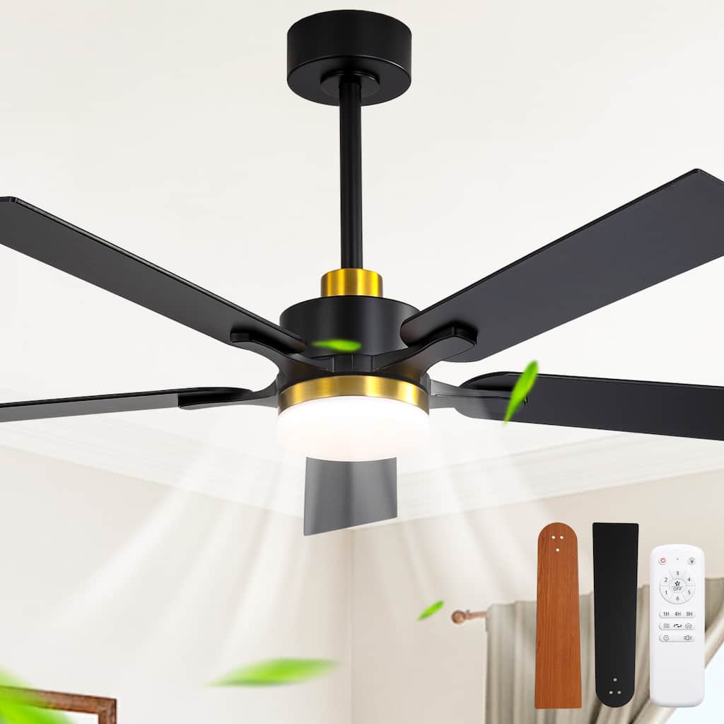 Cusp Barn 52" Modern Ceiling Fan with Light and Remote, Farmhouse Black 6 Speeds Reversible DC Motor Ceiling Fan for Bedroom
