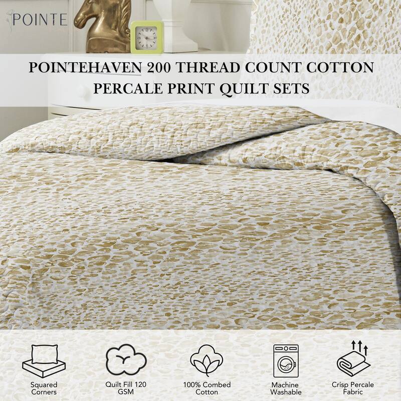 Pointehaven Percale Cotton Oversized Printed Scroll Design Quilt Set