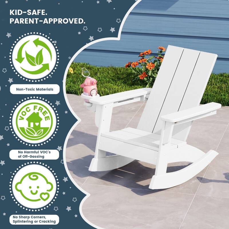 Shoreside Kids Outdoor Poly Adirondack Rocking Chair with Cup Holder (Set of 2)