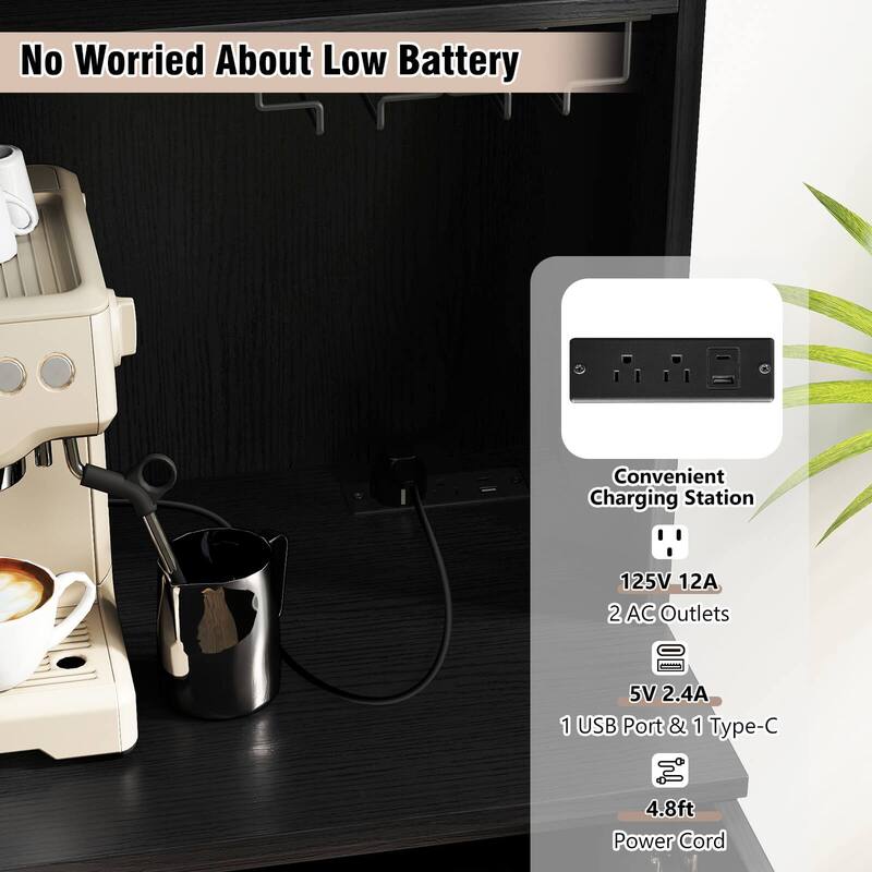 Costway 64.5” Kitchen Pantry Cabinet with Charging Station Wine Glass - See Details