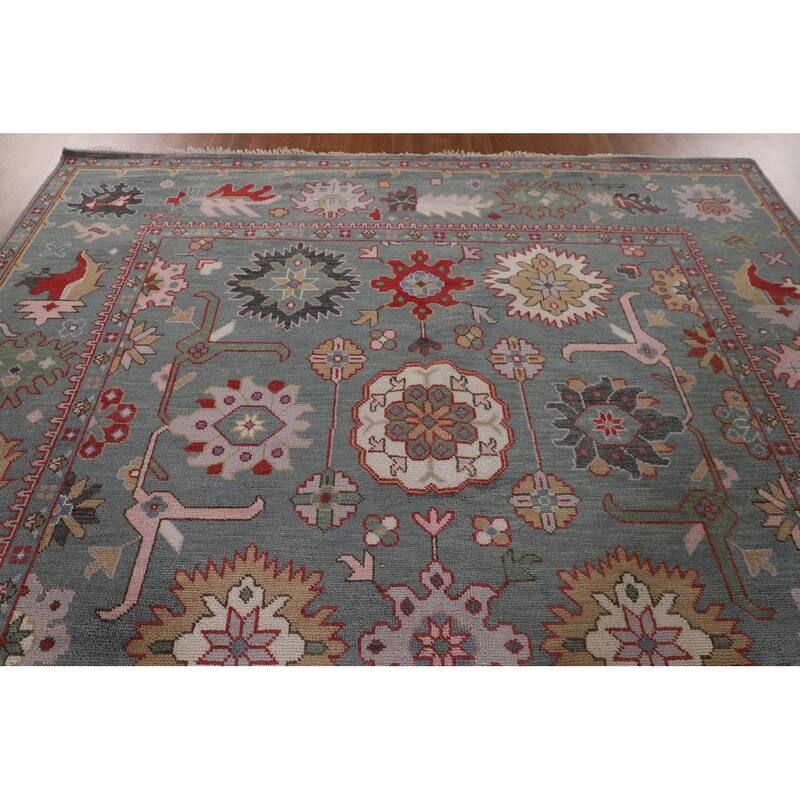 All-Over Gray Floral Oushak Indian Area Rug Handmade Wool Carpet - 9'1"x 11'9"