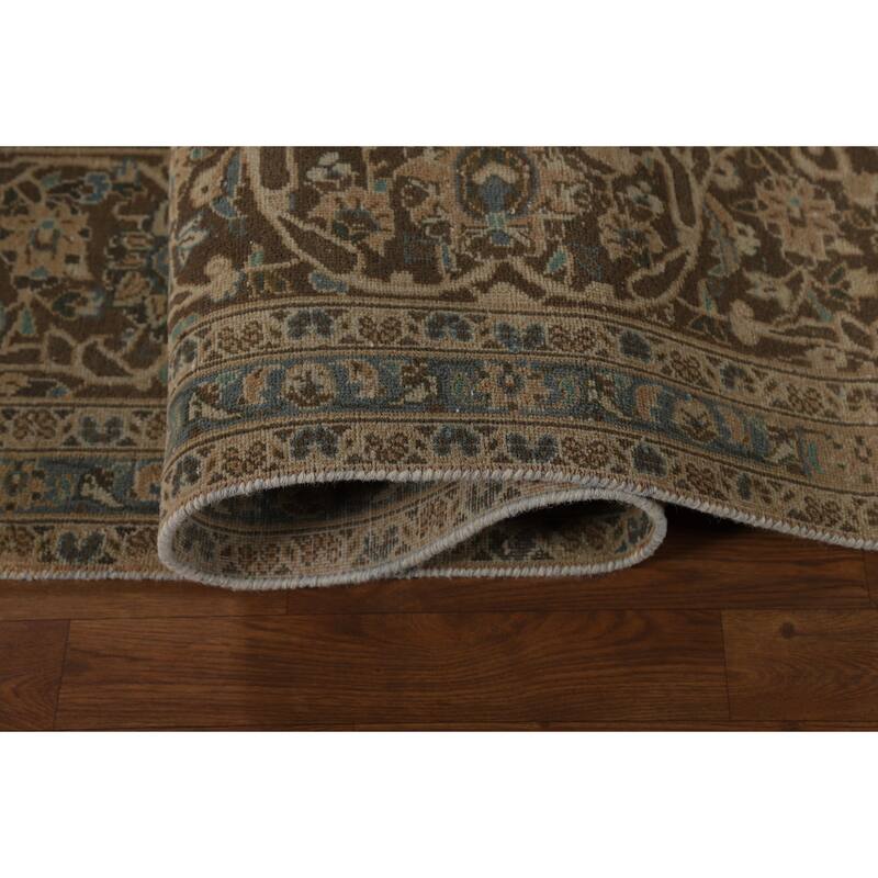 Traditional Mashad Persian Vintage Rug Bedroom Handmade Wool Carpet - 9'6" x 13'3"