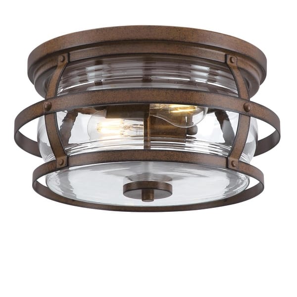 slide 2 of 9, Westinghouse Lighting Weatherby 14-Inch Two-Light Outdoor Flush Mount Ceiling Fixture, Clear Glass Barnwood