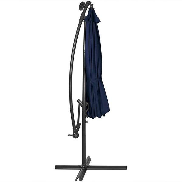 Shop Sunnydaze Navy Blue Outdoor 10 Foot Offset Solar Led Patio Umbrella With Crank Overstock 24088424