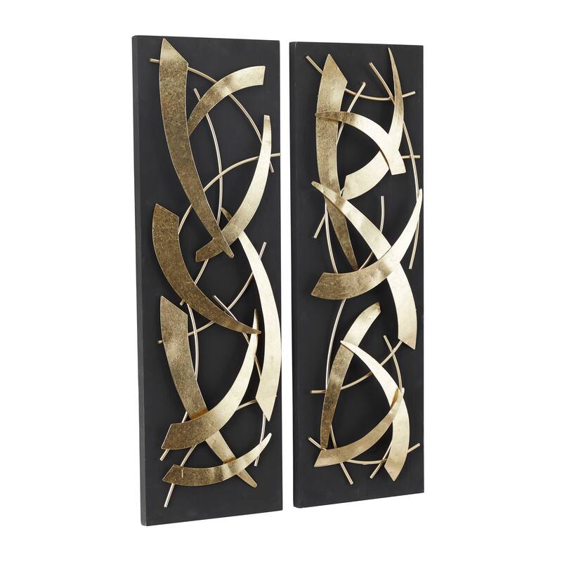 Gold Metal Dimensional Abstract Wall Decor with Black or White Wood Backing (Set of 2)