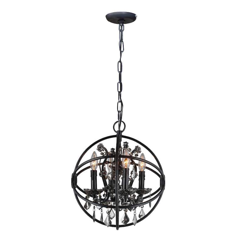 4 Light Globe Chandelier in Black Finish with Dark Crystals - Black Finish and Dark Crystals
