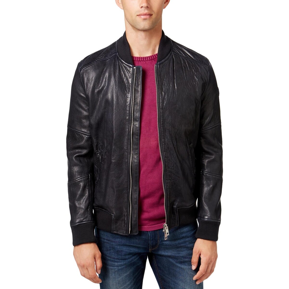 Shop Boss Orange Mens Jaggo Leather Jacket Winter Fashion 38r