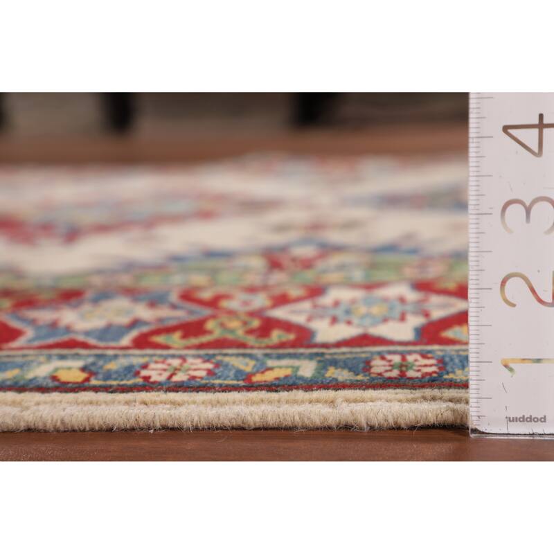 Ivory Kazak Oriental Area Rug Hand-Knotted Geometric Wool Carpet - 5'1" x 6'7"