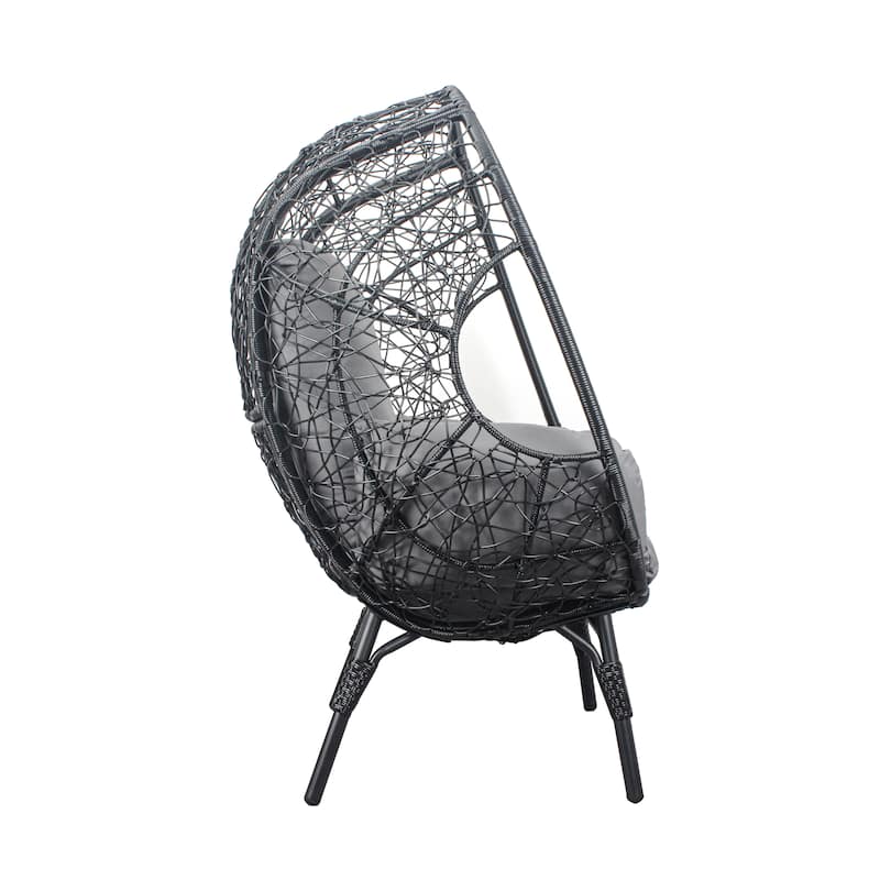 3 Pieces Patio Egg Chair with Side Table Set,Natural Rattan Wicker Egg Chairs with Think Beige Cushion for Porch Deck Backyard