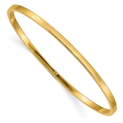 Curata 14k Yellow Gold Slip on Hollow tube 3mm Polished Square Tube Bangle Bracelet