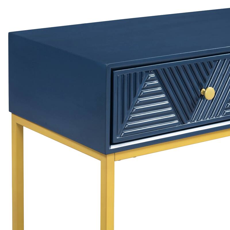 38" Modern Console Table with Two Drawers and Gold Metal Base for Entryway, Living Room