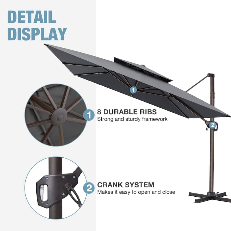 VredHom Offset Cantilever Patio Umbrella with 4-piece Fillable Base