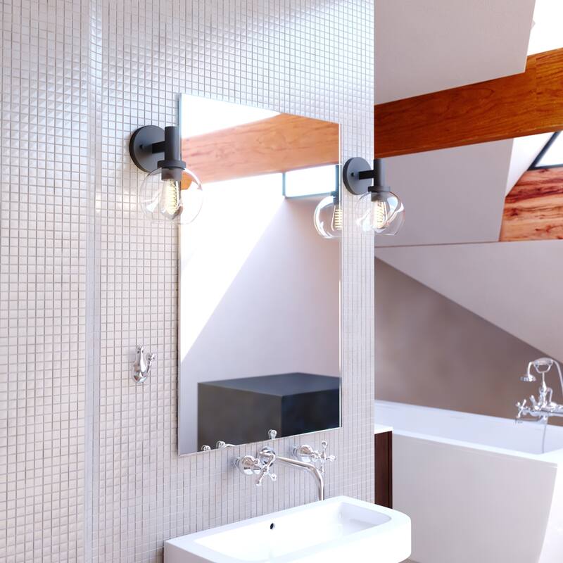 Marshall Black Transitional Bathroom Vanity Wall Light Fixture Clear Glass