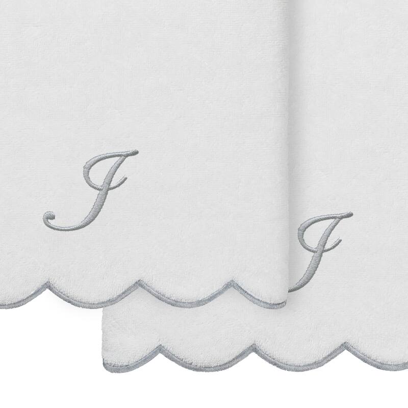 Authentic Hotel and Spa 100% Turkish Cotton Grey ADORNIA Scallop Personalized 2 Piece Bath Towel Set - 2 Bath Towels
