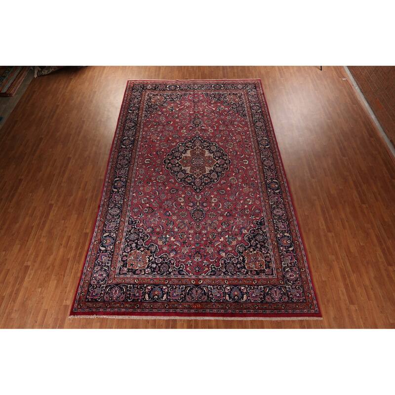 Traditional Mashad Persian Large Vintage Rug Handmade Wool Carpet - 10'0"x 16'6"