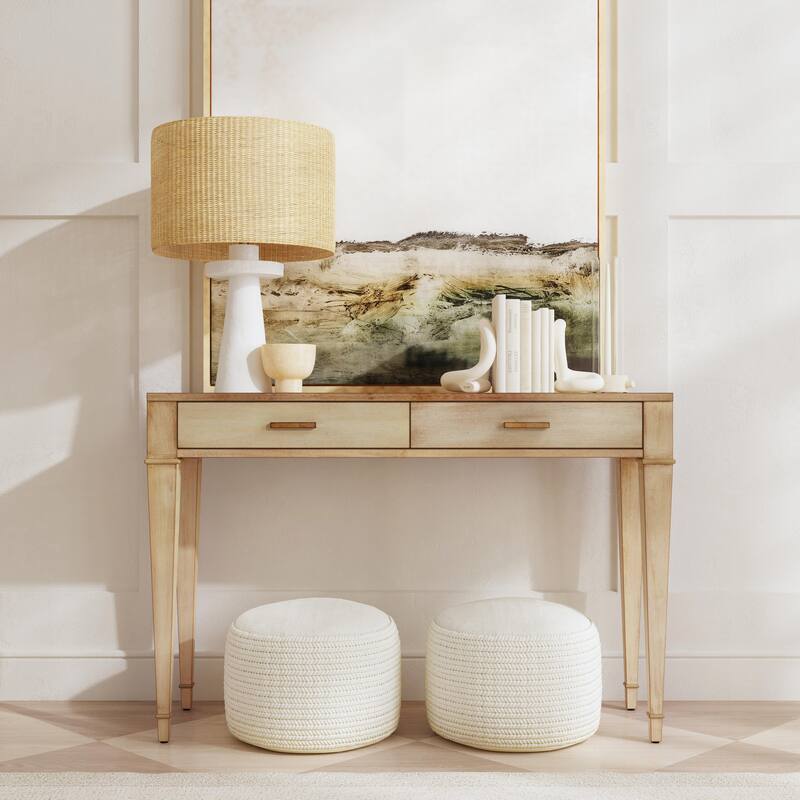 Kai 2 Drawer 46" Burl Wood Console Table - Antique Beige