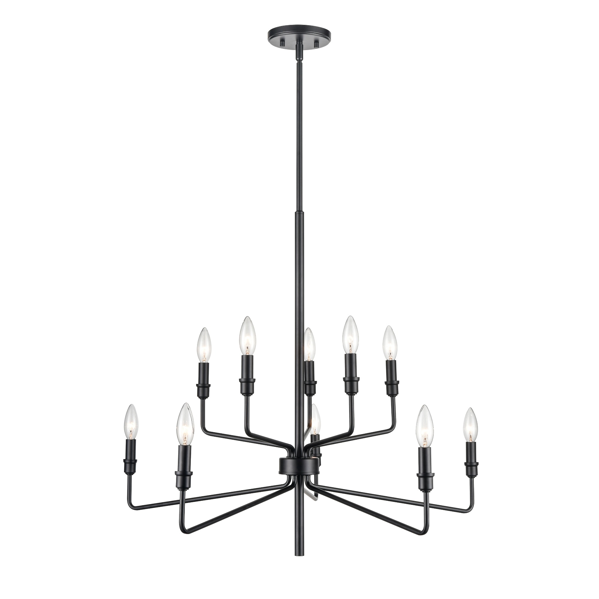 10-Light Candle Style Ceiling Chandelier - 34" - Matte Black