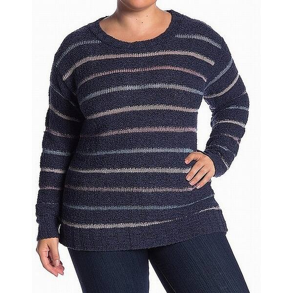 Susina Blue Striped Knit Women's Size 3X Plus Crewneck Sweater