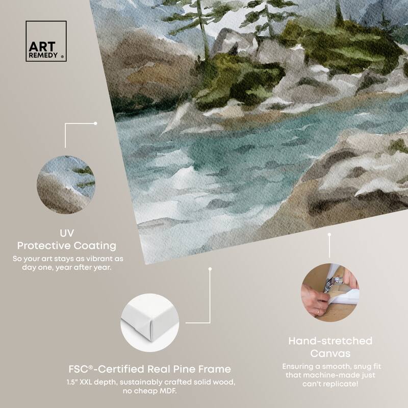 Art Remedy Cold Winter Lake Gallery Wrapped Landscape 1 Piece Canvas Wall Art Watercolor Style