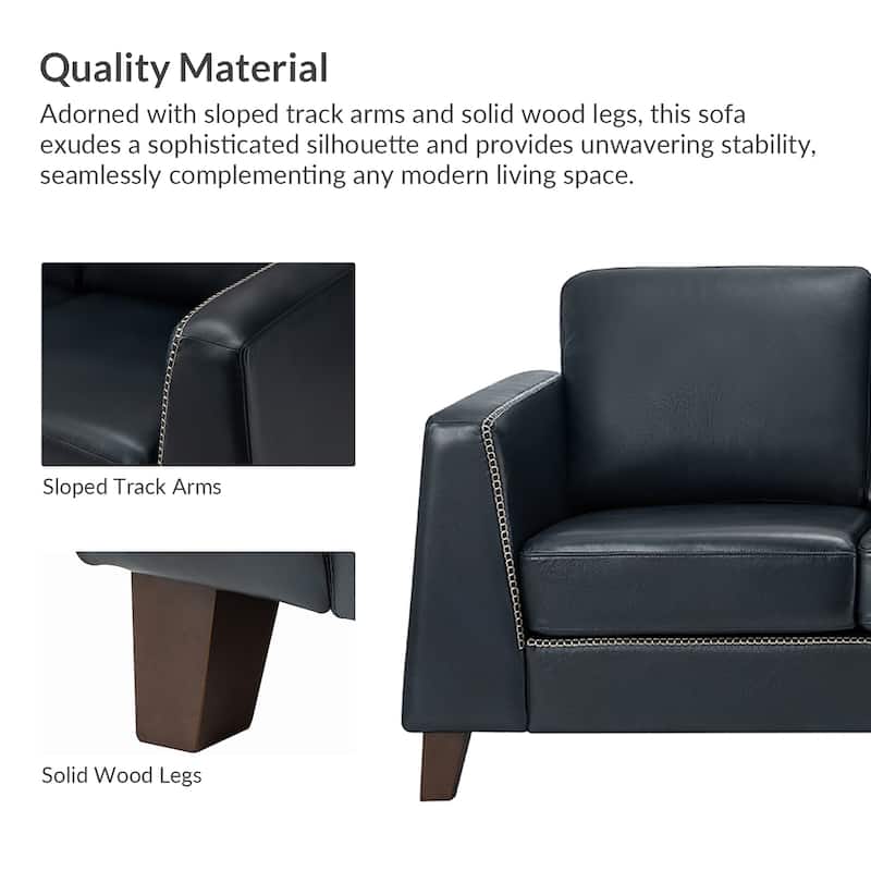 Rita 81.5" Genuine Leather Tuxedo Arm Sofa Couch With Solid Wood Legs By HULALA HOME
