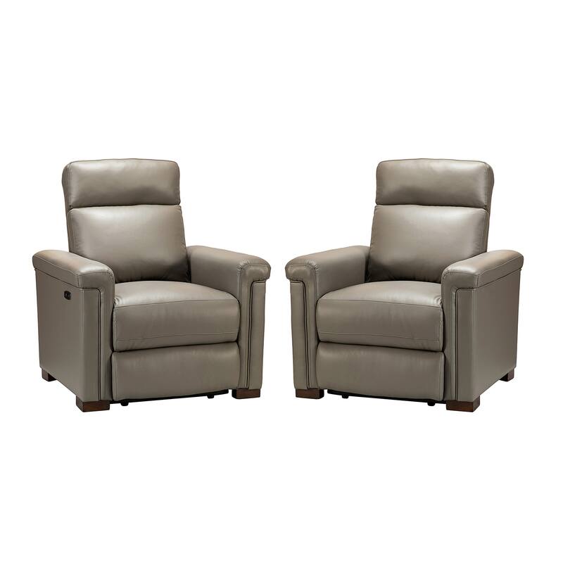 Alicia 34.65" Wide Contemporary Classic Genuine Leather Power Recliner With USB Port, Set of 2