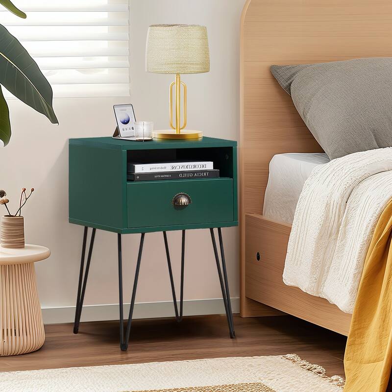 Taomika 2-Piece 1-Drawer Nightstand Set with Drawer Compact Open Shelf Bedside Table for Saving Space(Set of 2 )