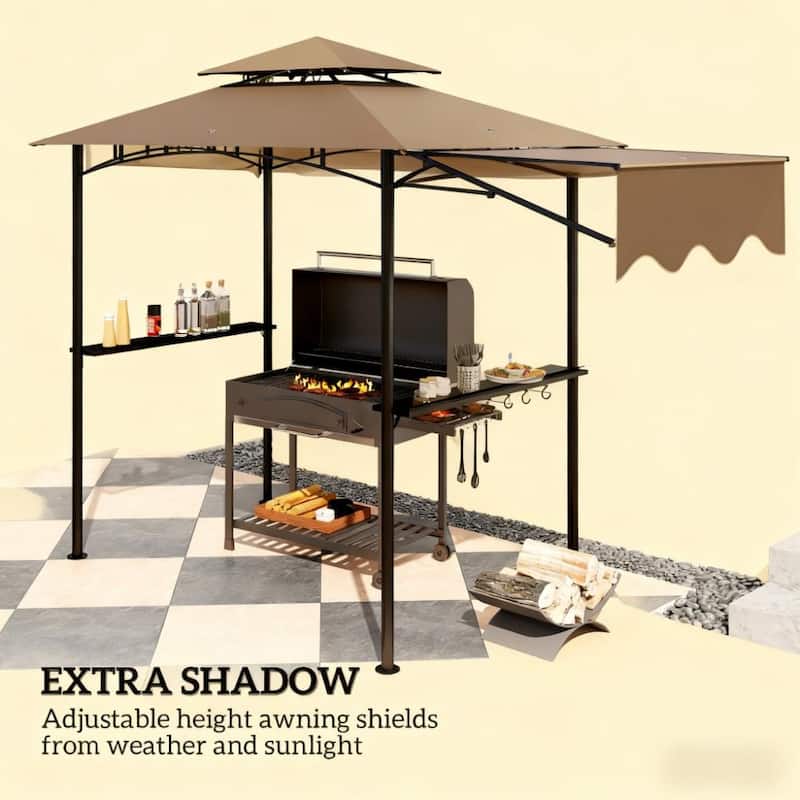 GDFStudio Outdoor Vayla Metal BBQ Grill Gazebo with Adjustable Awning and Storage