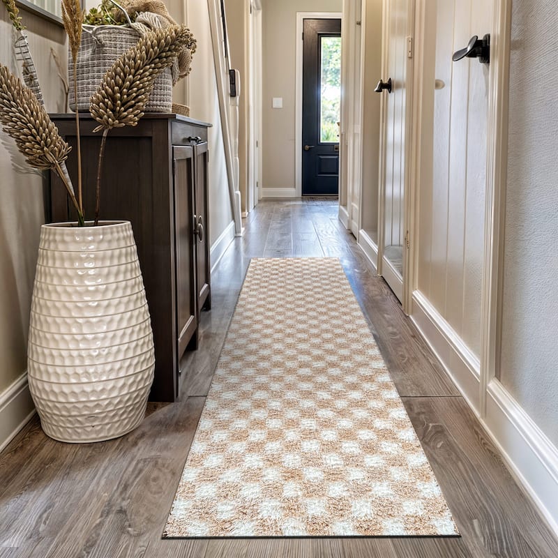 Block Shag Rug - Great for Living Room, Bedroom, or Entryway - Medium Pile, Easy to Clean - Anthracite Dark Gray - Beige - 2' 3" x 12'