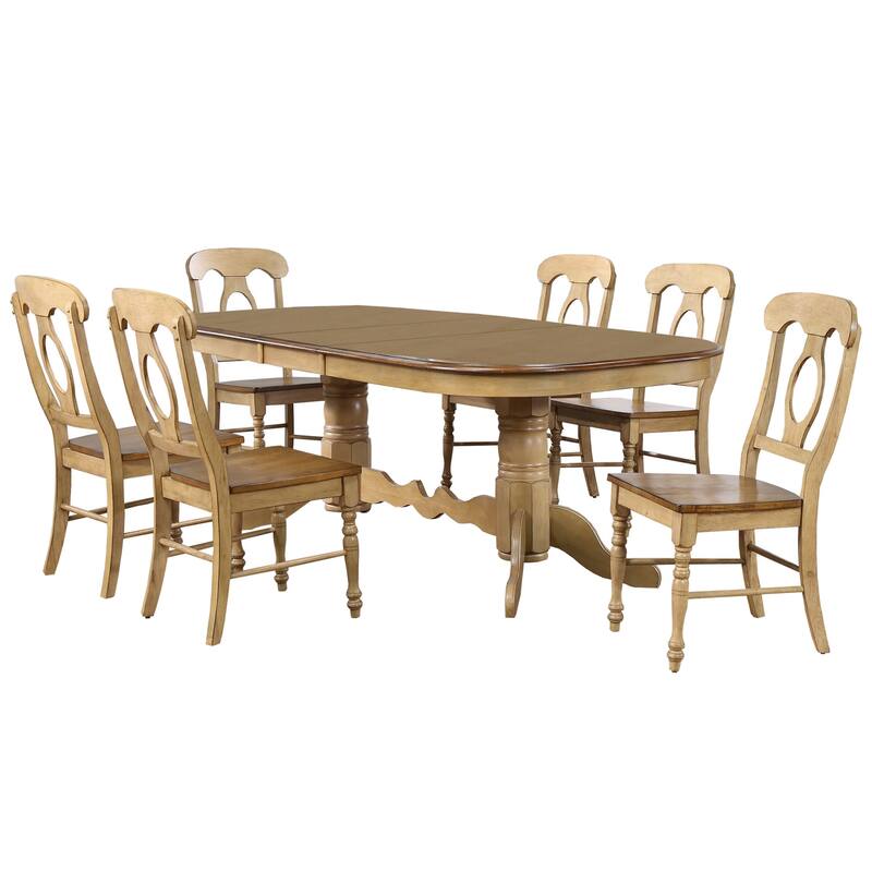 Extendable Dining Set 96" Oval Table, 7 Piece Dining Room Set, Seats 10, Coastal Style