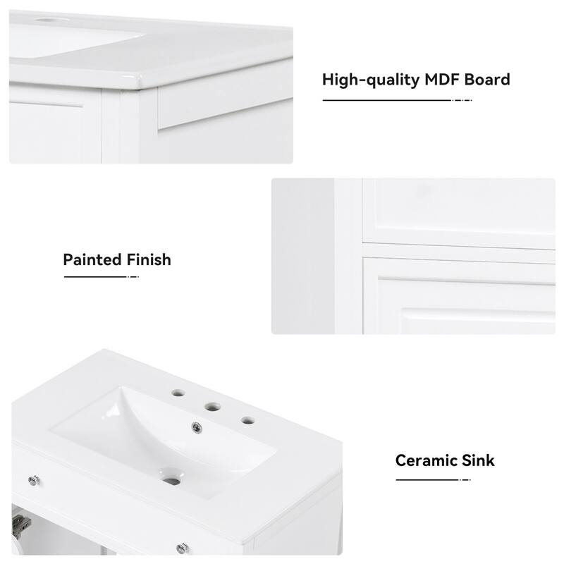 30" Bathroom Vanity with Sink Top, Door Cabinet and Two Drawers