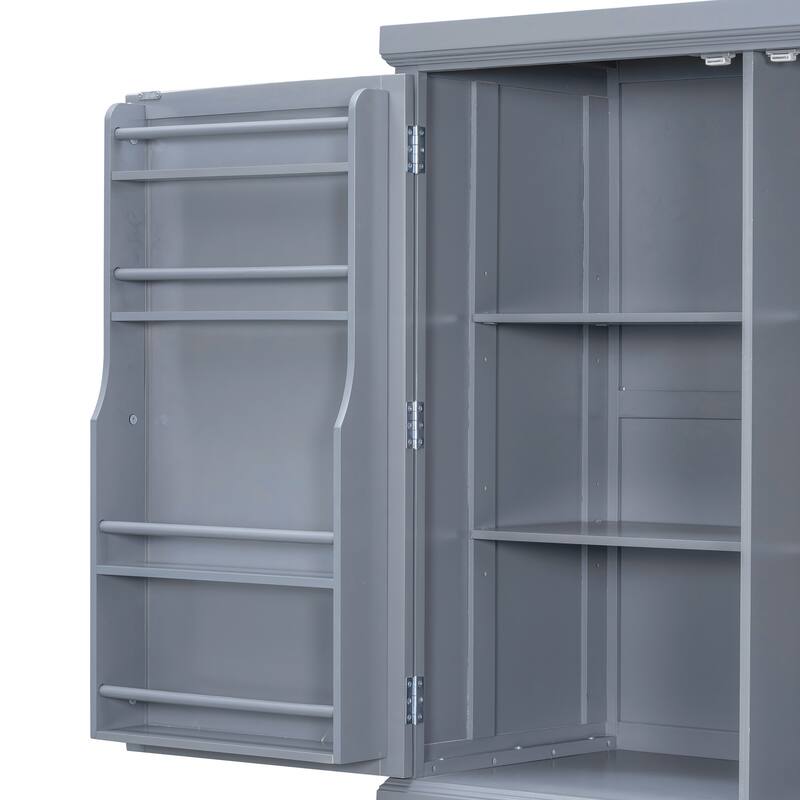 Roomfitters Kitchen Pantry Organizers and Storage Kitchen Cabinet, Hutch with Microwave Stand, 4 Drawers, Spice Racks