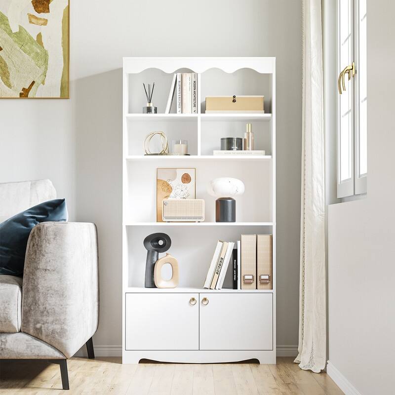 5-Tier White Bookcase, 63 Inch Tall Bookshelf