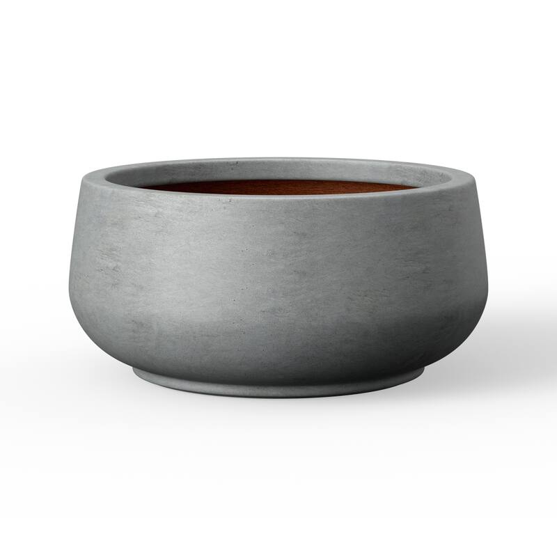 Round Curvy Concrete Planter Bowl Plant Pots - 17 x 8 - Concrete Gray(Enhanced Interior)