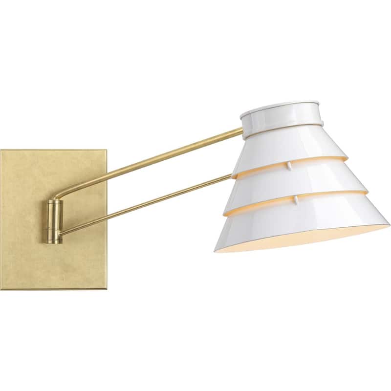 POINT DUME® Onshore Collection Brushed Brass Swing Arm Wall Sconce - 8.875 in x 22.5 in x 11.75 in
