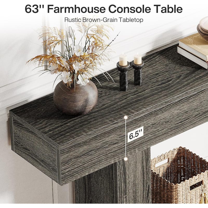 63" Long Console Table, Farmhouse 2-Tier Entryway Table with U-Shaped Base - 63" W x 11.8" D x 32.3" H