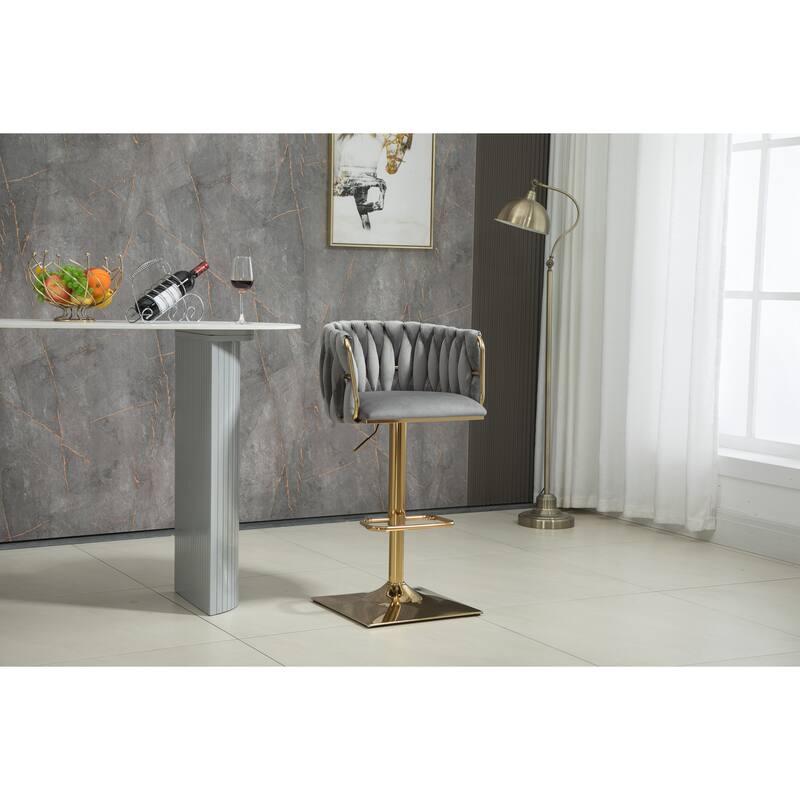 Grey Swivel Bar Stool Adjustable Bar Stool Bar Stool Upholstered Dining Stool with Back Footrest for Kitchen