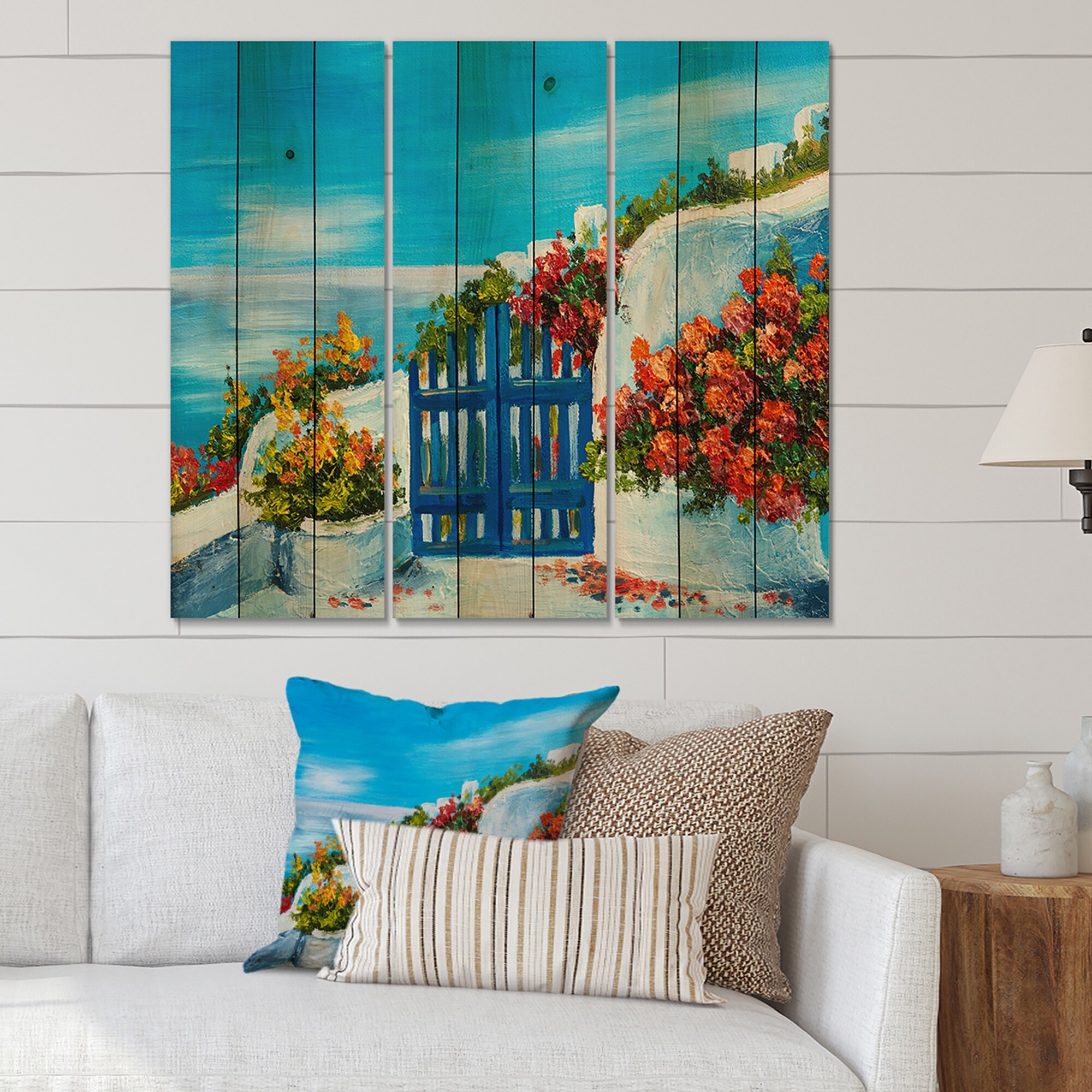 Designart 'House Near The Sea Colorful Flowers III' Nautical-image