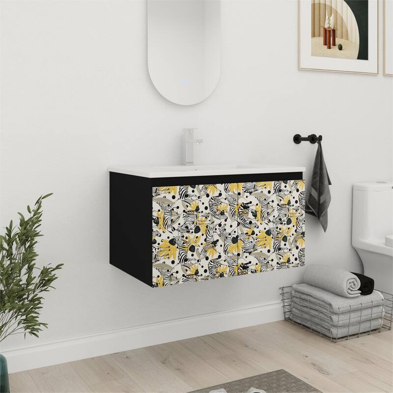 Bathroom Vanity With Sink In 24/30 Inch, Floating Bathroom Vanity with Soft Close Door