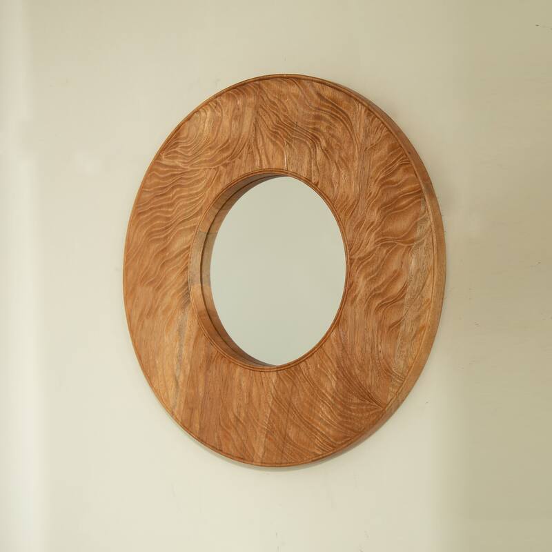 24" Ring Mirror, Wall-mounted Vintage Circle Solid Rosewood Decorative Mirror, Round Mirror for Bathroom, Bedroom