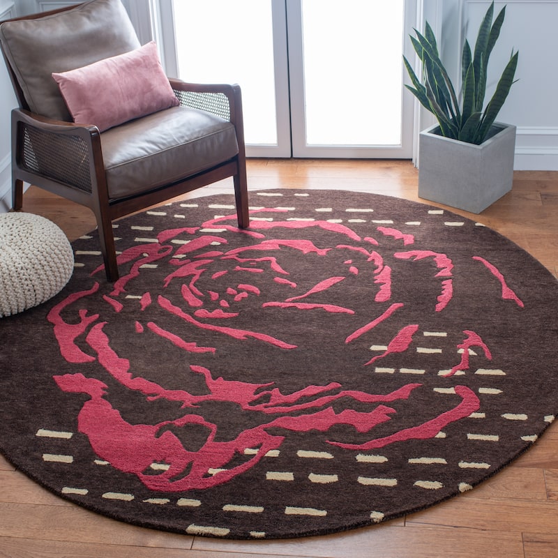 SAFAVIEH Handmade Wyndham Tyra Modern Wool Rug - 7' Round - Charcoal/Red