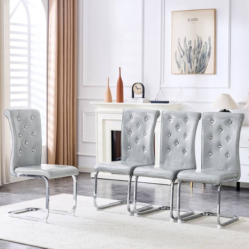 Set of 4 Retro Alligator Skin Upholstered Dining Chairs
