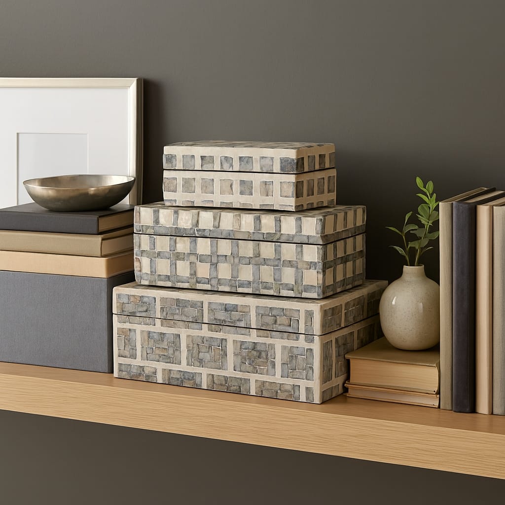 Decorative Storage Box with Geometric Pattern - Set of 3, 12",11",8" - 12.0"